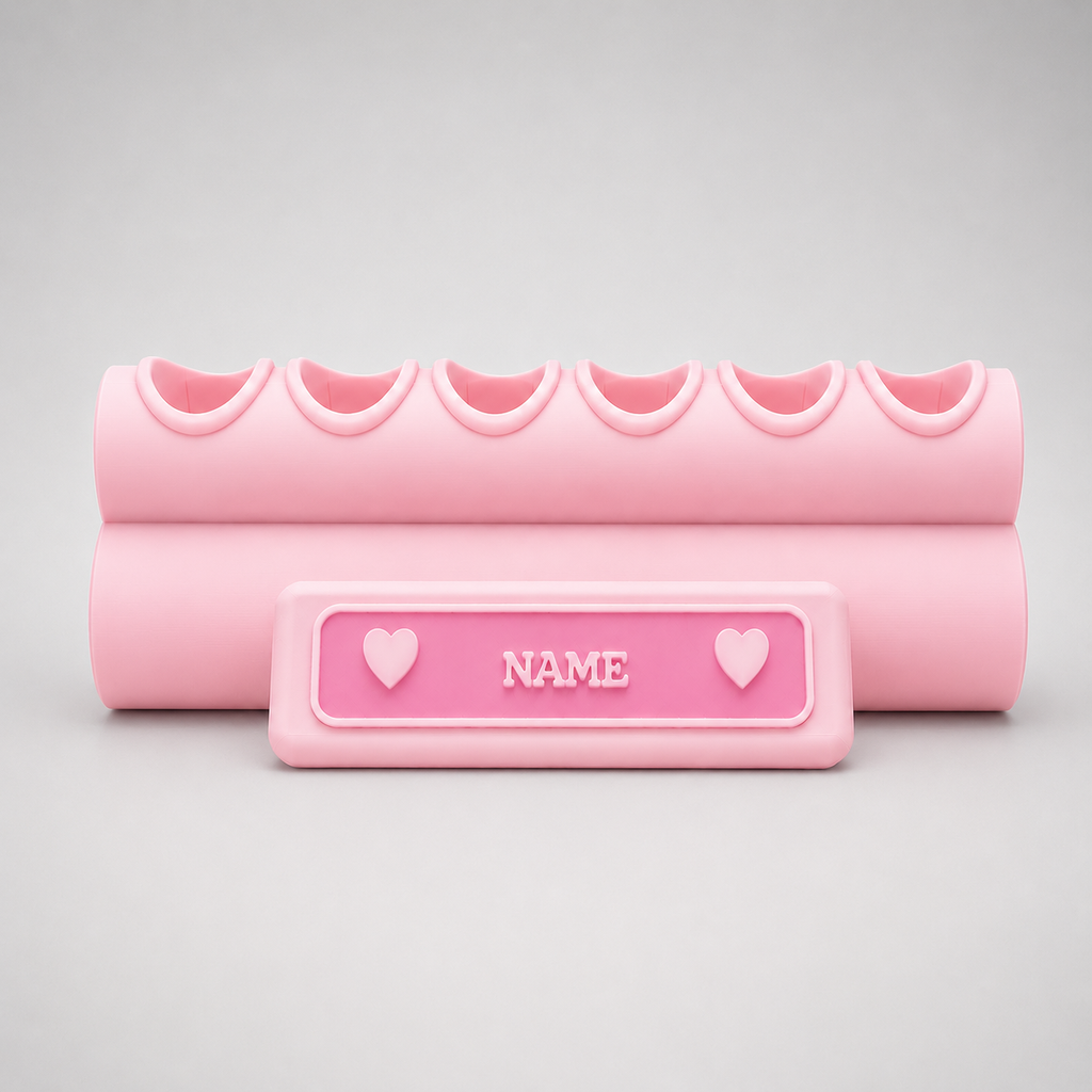 Plouise with customizable name plate on a gray background