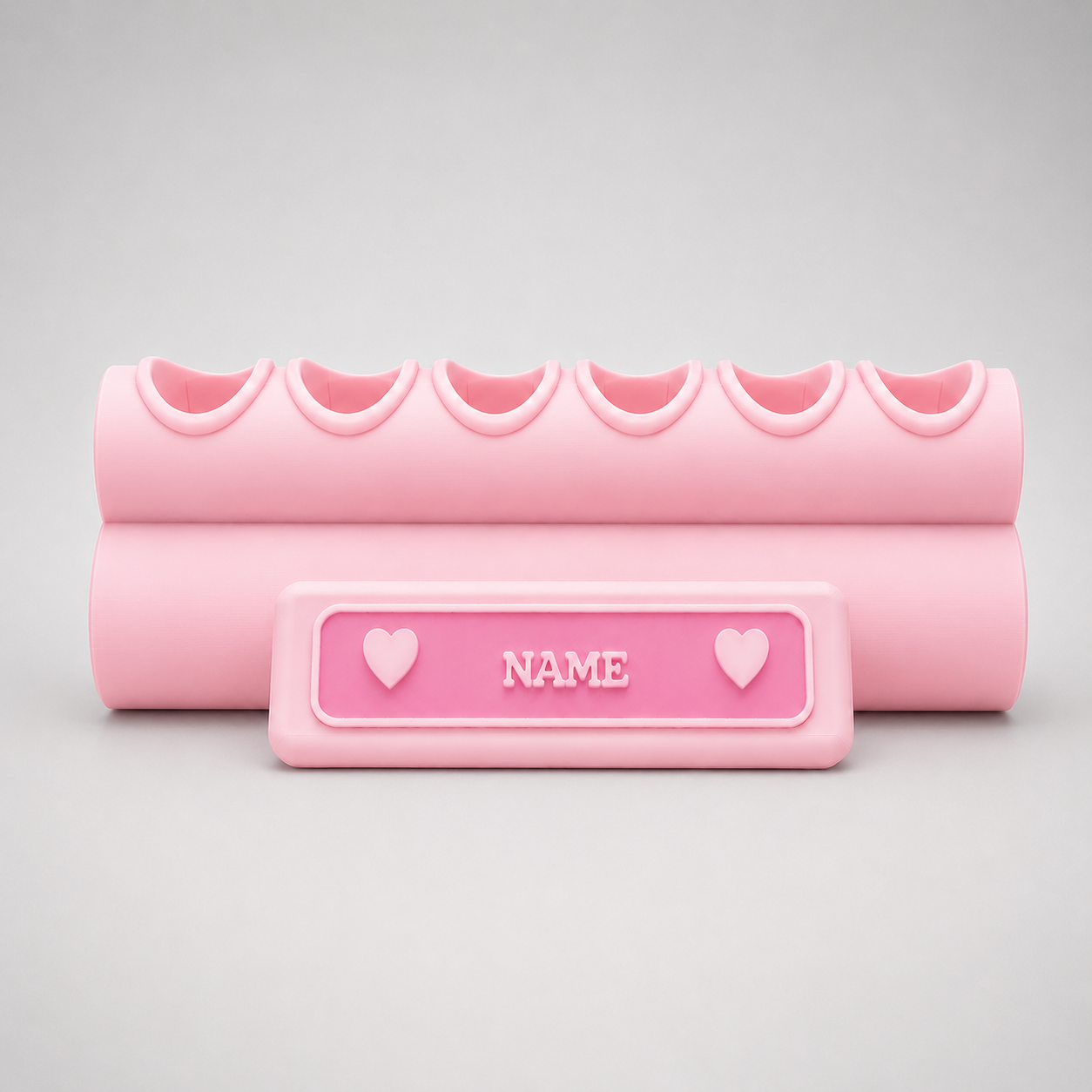 Plouise with customizable name plate on a gray background