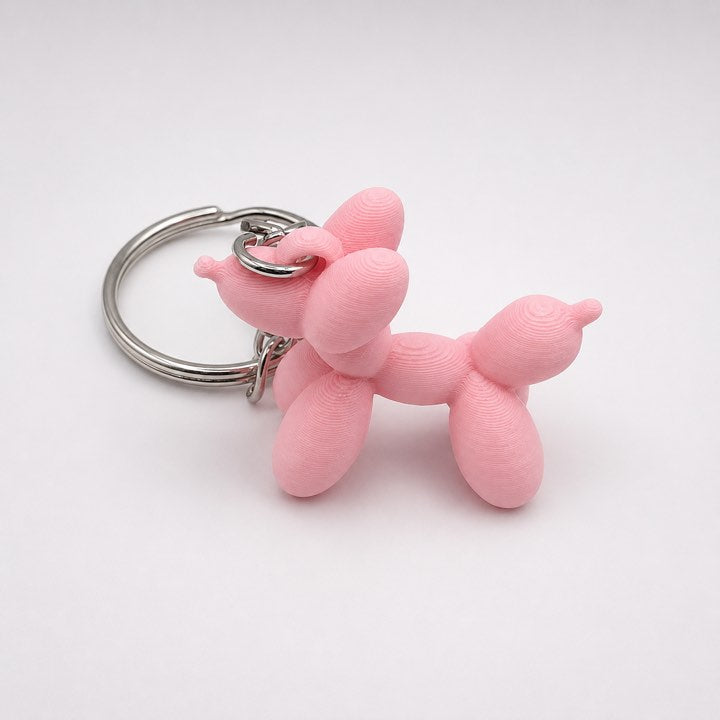 Pink 3D printed balloon dog keyring on silver split ring