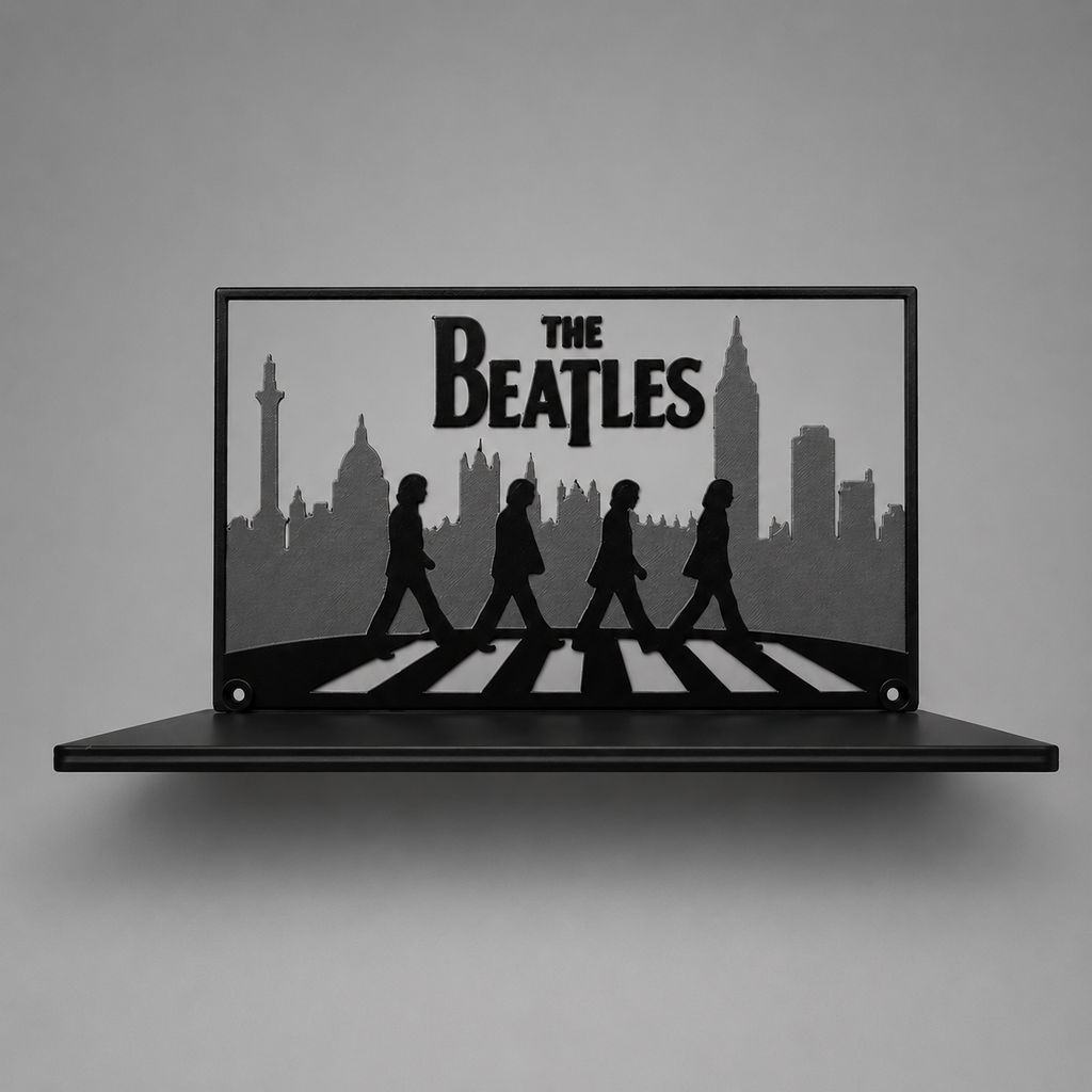 Decorative wall art of The Beatles Abbey Road silhouette on a gray background