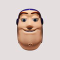 Buzz Lightyear inspired wearable mask with purple head covering and blue mesh-style eyes
