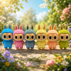 La Bu Bu inspired bunny figures in a range of pastel colours including blue, pink, teal, yellow, orange and green