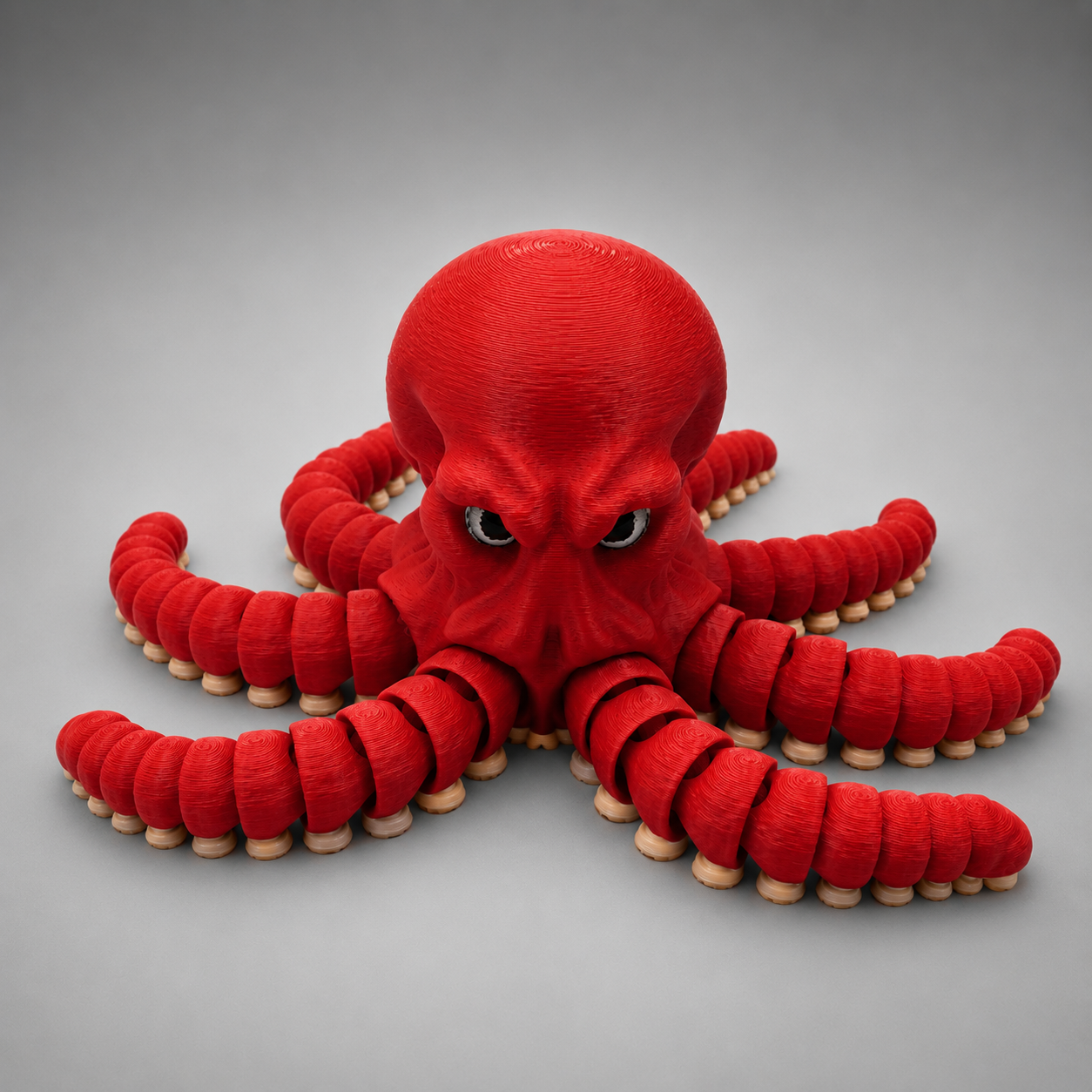 Articulated Octopus figure in red on white background