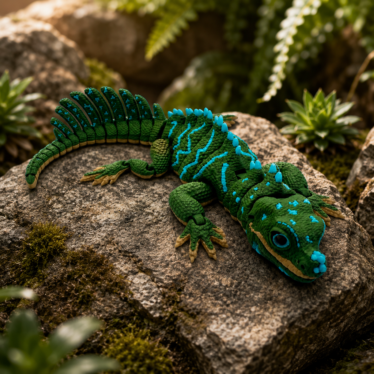 Articulated Iguana figure on rocks lifestyle shot