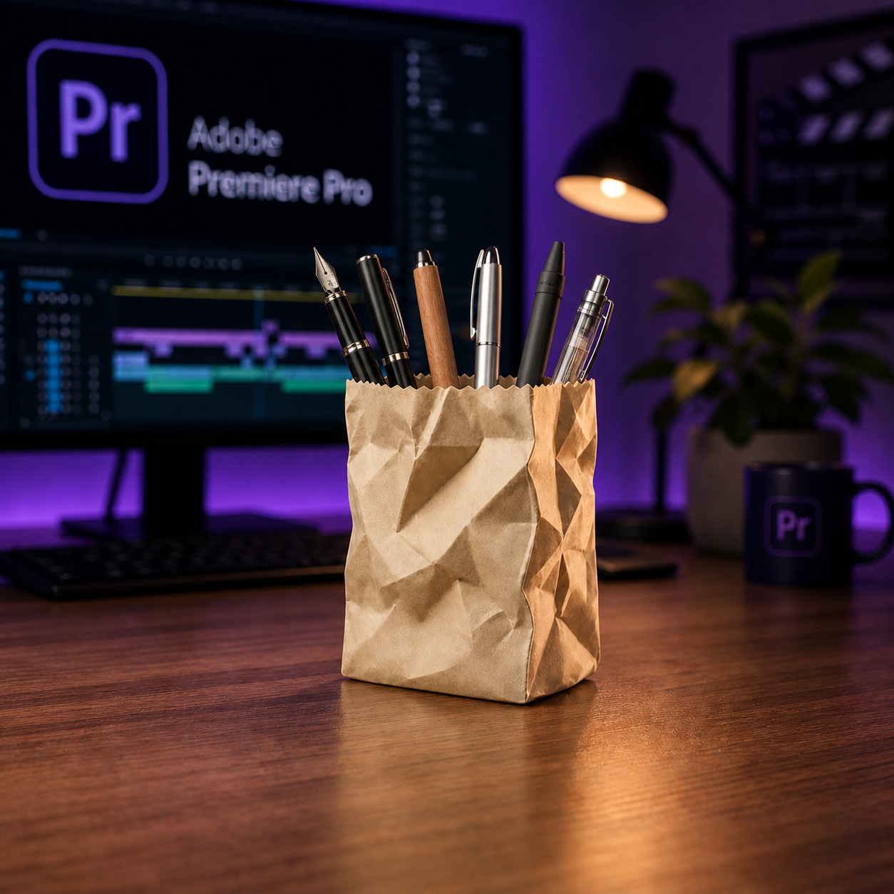 Crumpled Paper Bag Pen Holder
