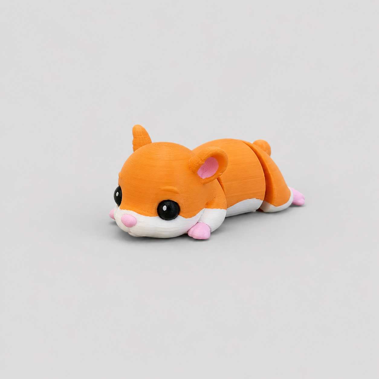 Teeny Hamster Figure in warm orange with white belly and pink ears, 3D printed