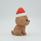 Crocheted dog toy with a Santa hat on a light gray background