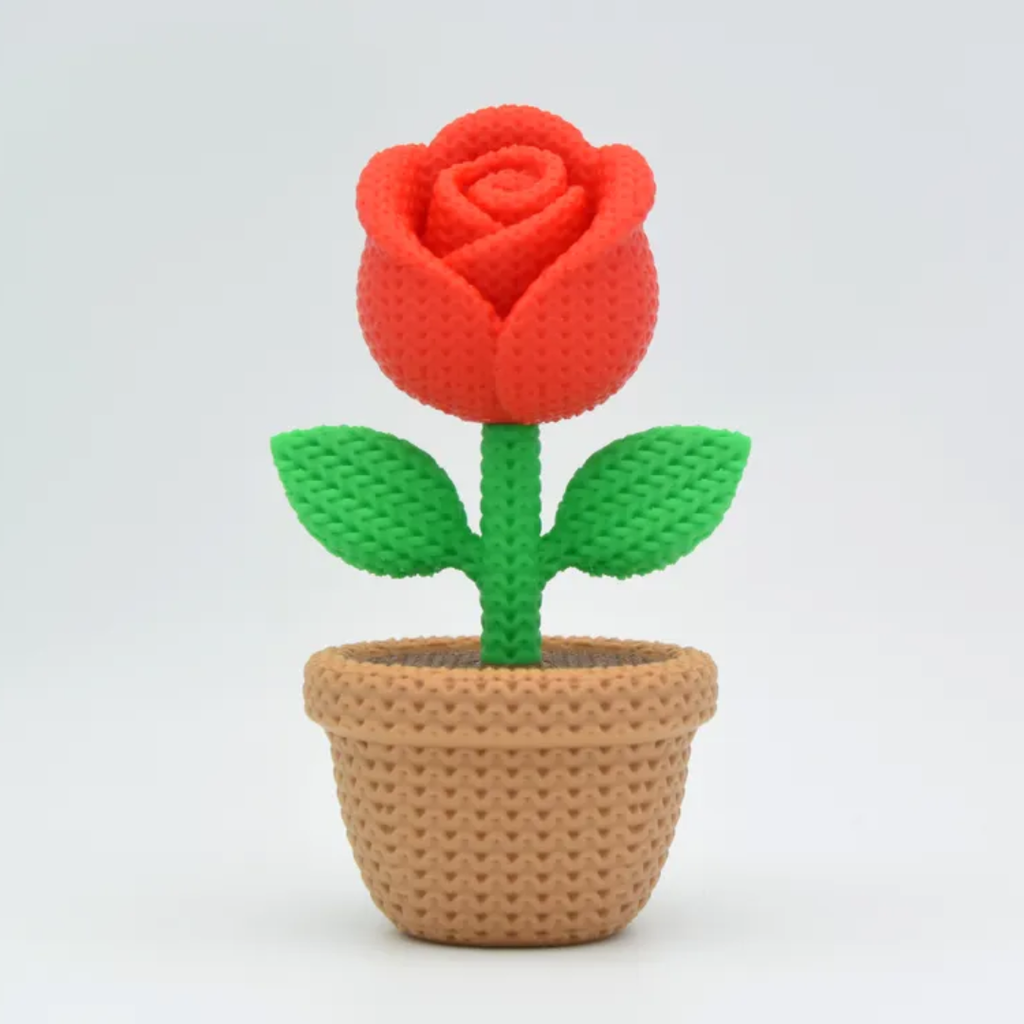 Knitted Rose in Pot