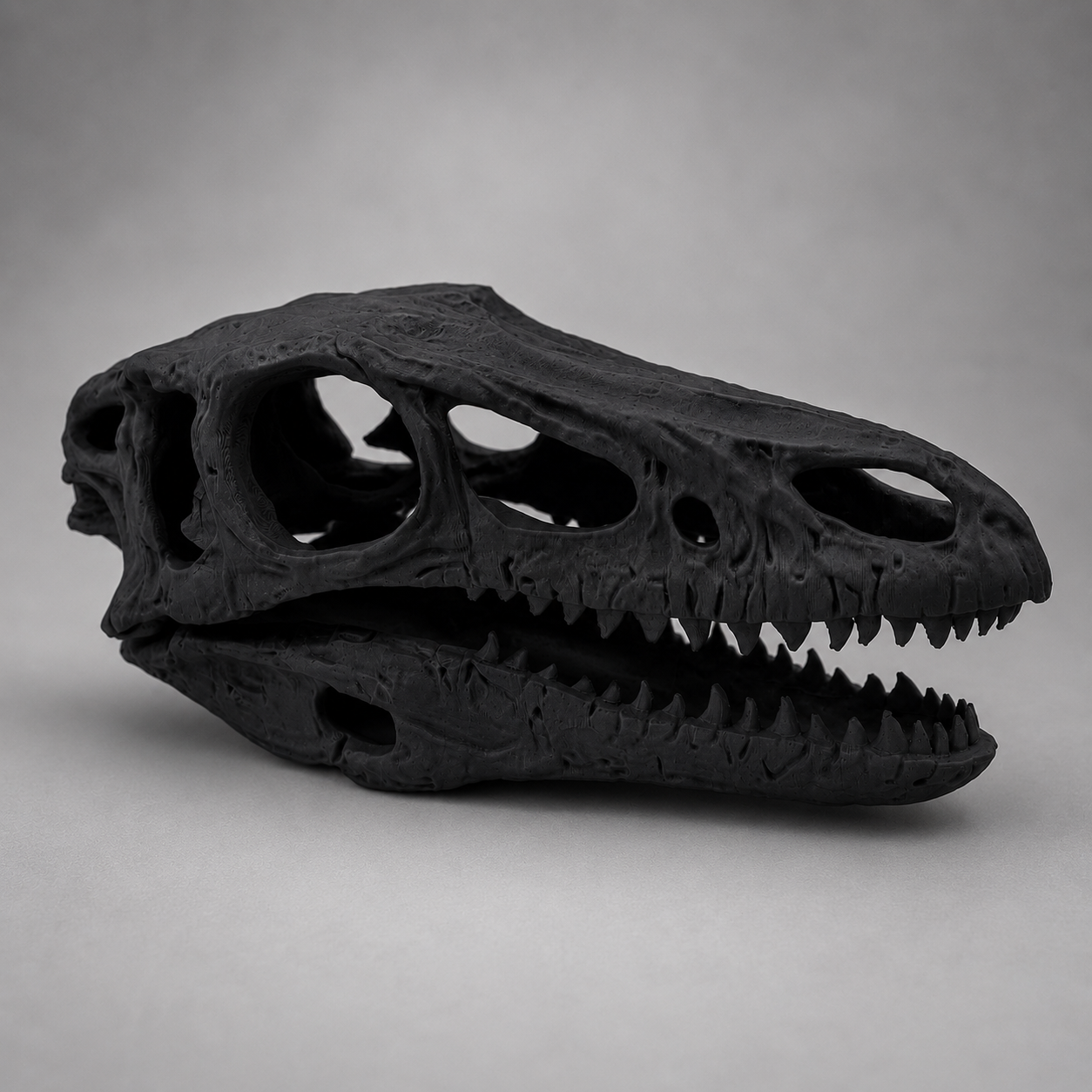 Velociraptor skull replica in black