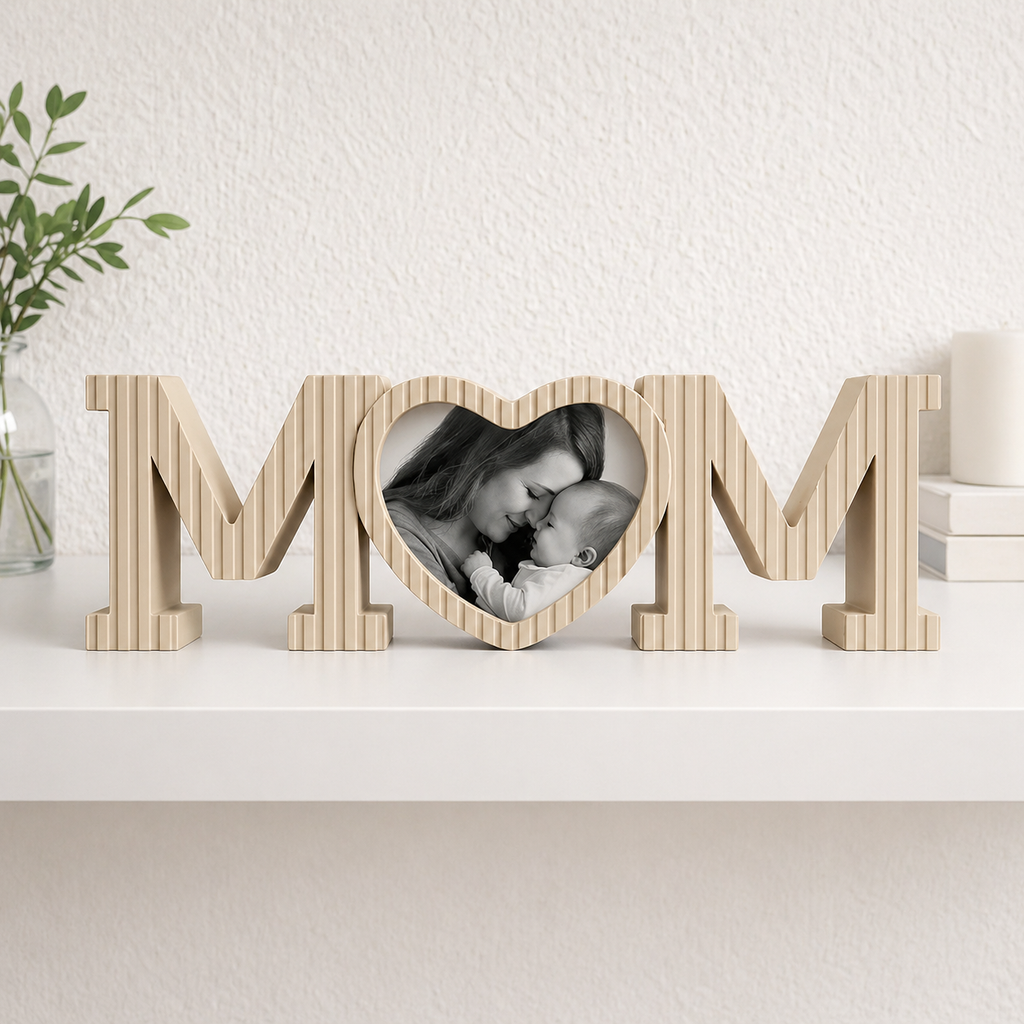 MOM Heart Photo Frame – Ribbed Decorative Frame