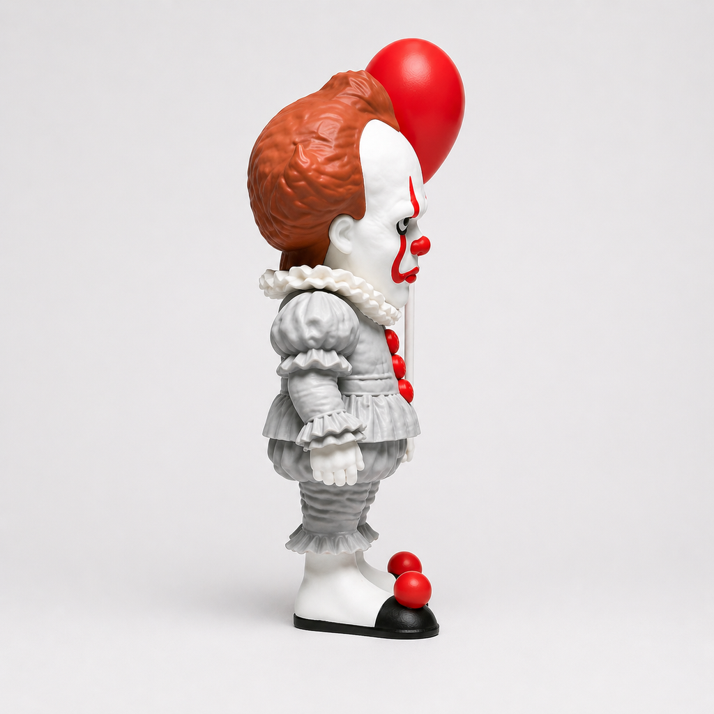 Figurine of a clown character with red ball on head against a white background