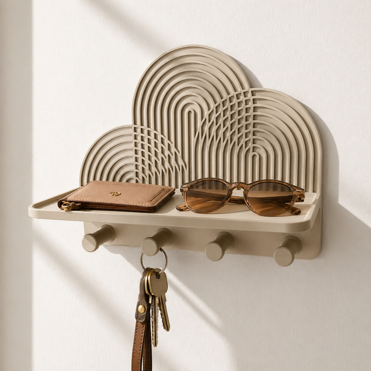 Ribbed Cloud Wall Shelf with Key Hooks