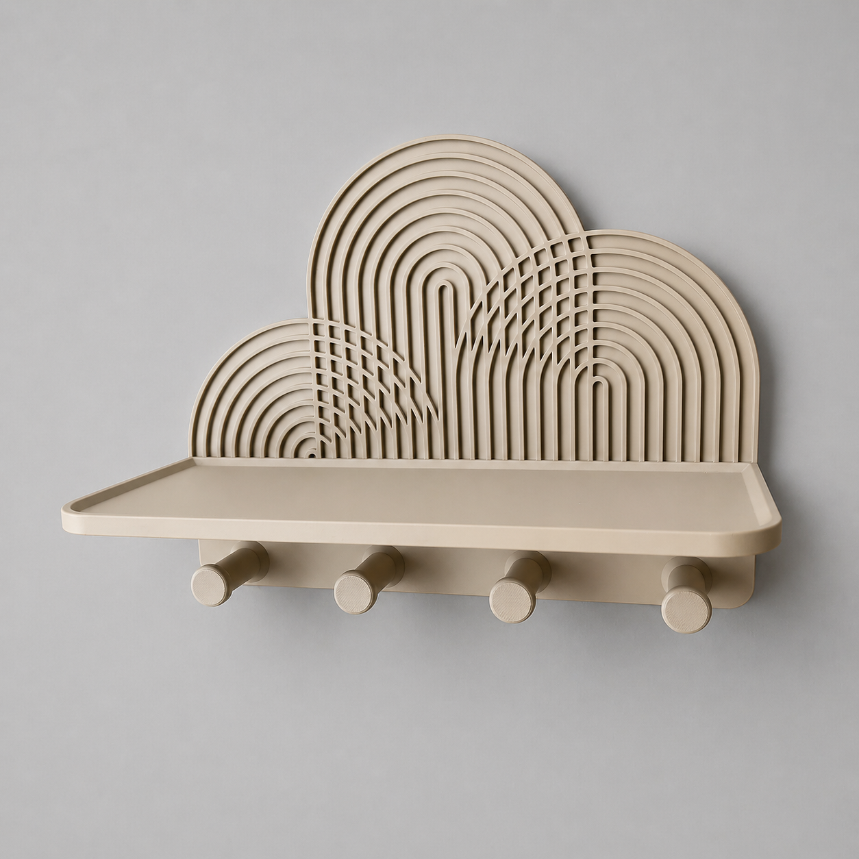 Ribbed Cloud Wall Shelf with Key Hooks empty