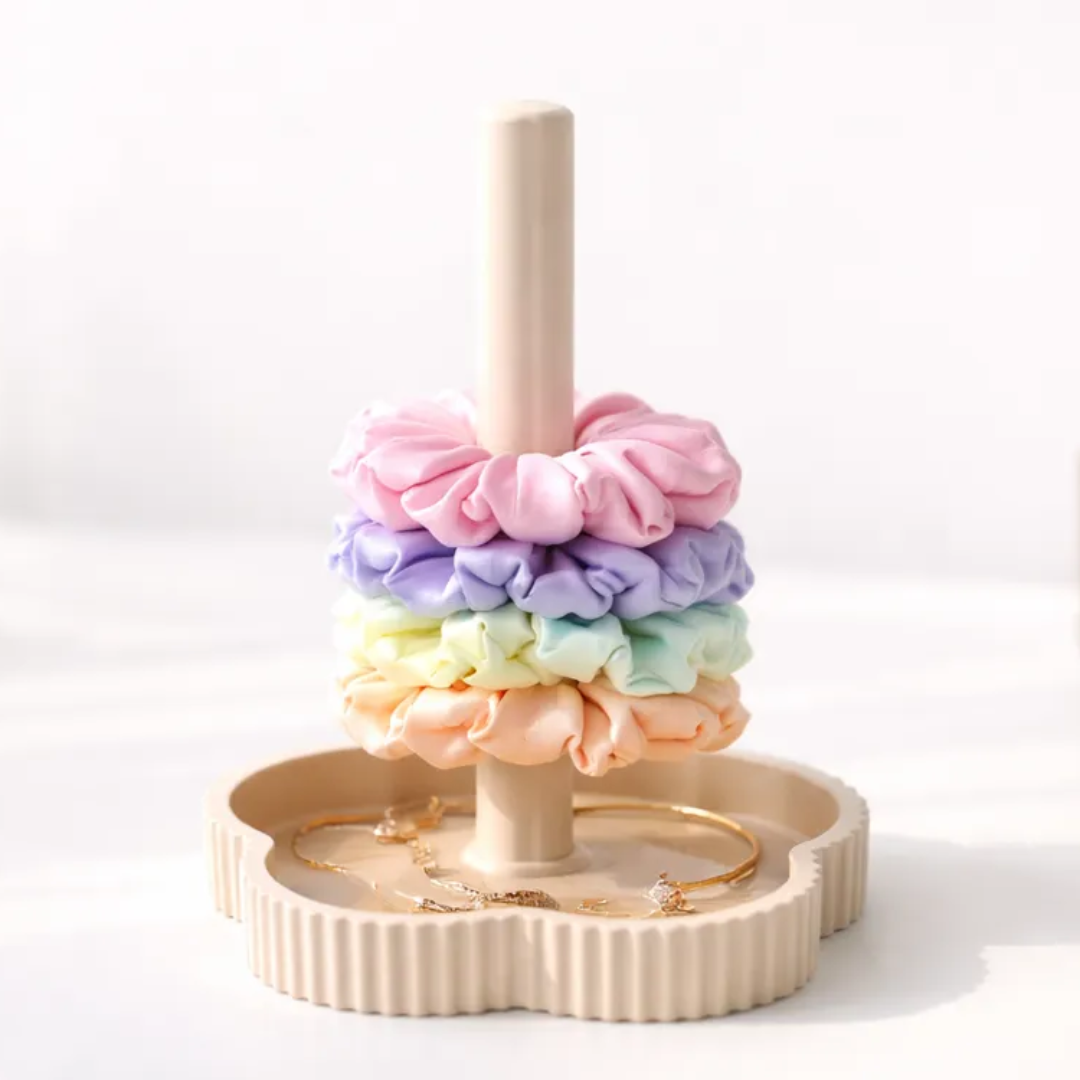 Scrunchie Holder & Jewellery Tray – Ribbed Flower Base